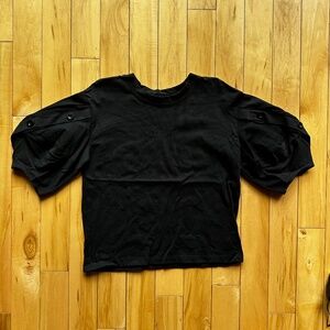 Zara Black Short Puff Sleeve‎ Top Women's Size Small